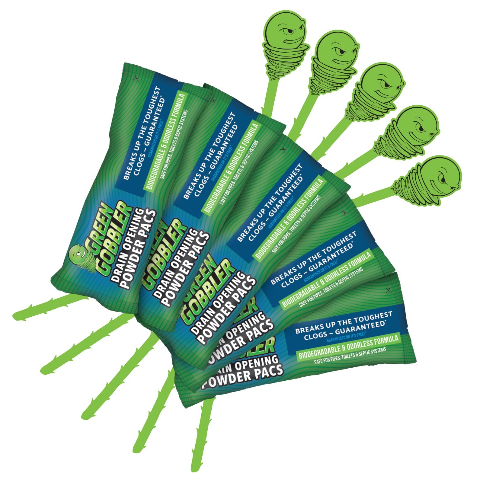 Green Gobbler Drain Clog Remover & Cleaner Powder 5 Count (Pack of 1)