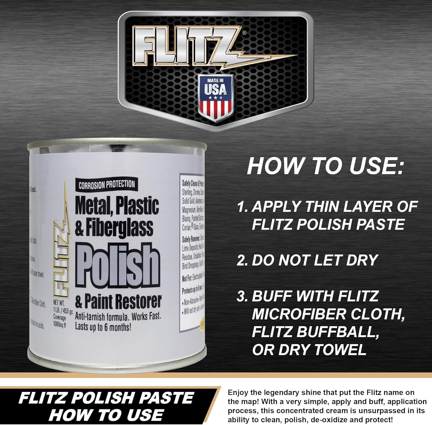 Multi-Purpose Metal Polish Paste – 1Lb Can of Usa-Made Chrome Polish – Works on