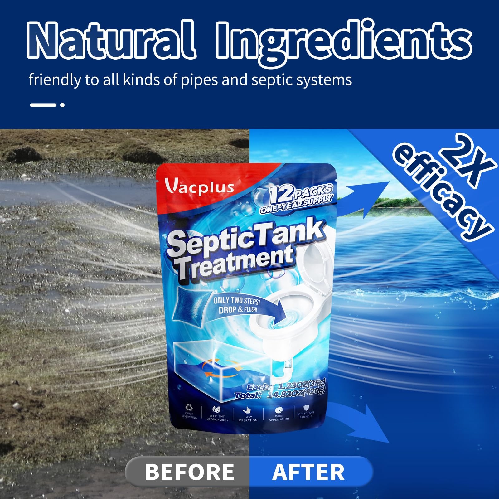 12 Pc Septic Tank Treatment 1Year Enzyme Packs Tratamiento Septico Olor Grasa