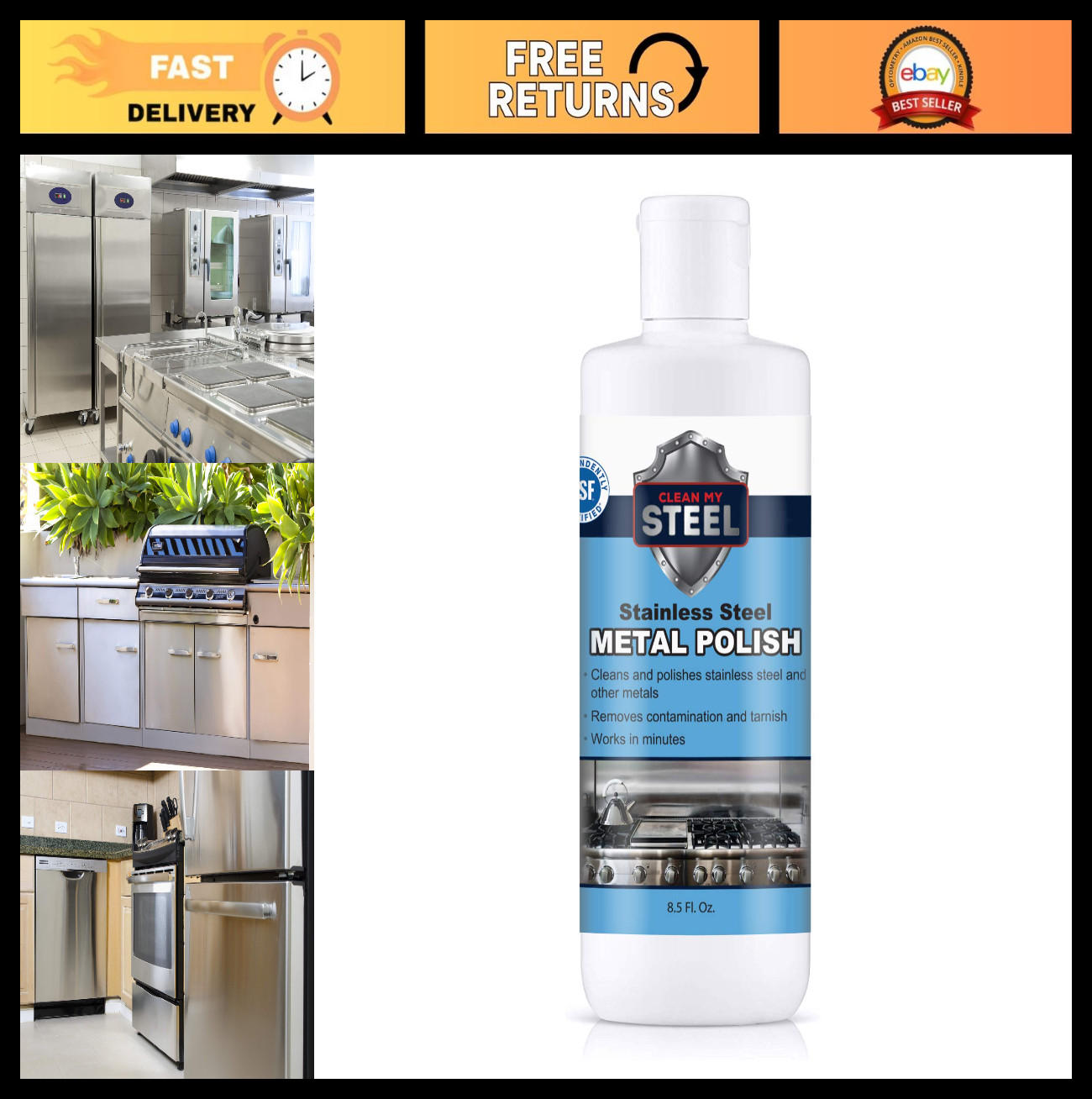 Stainless Steel Cleaner & Polish – 8.5oz Heavy-Duty Shine & Protection
