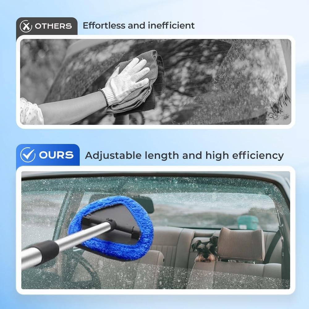 Car Windshield Cleaning Tool, Microfiber Wand Window Cleaner Kit for Auto Glass