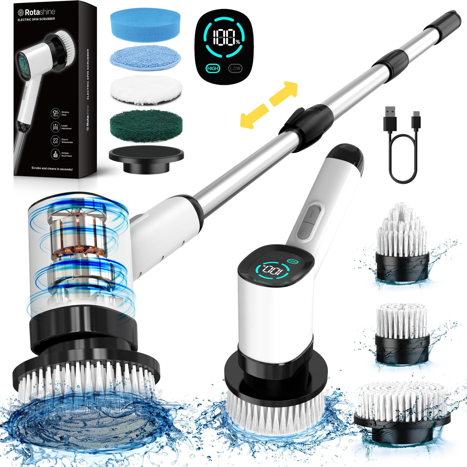 Spin Scrubber – Scrubber for Cleaning with 7 Replaceable Heads – Full-Body Wa…