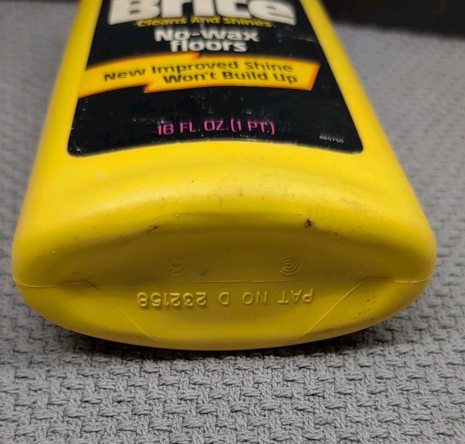Vintage 1982 Brite No-Wax Floor Cleaner 16oz Bottle 79% Full Prop S.C. Johnson