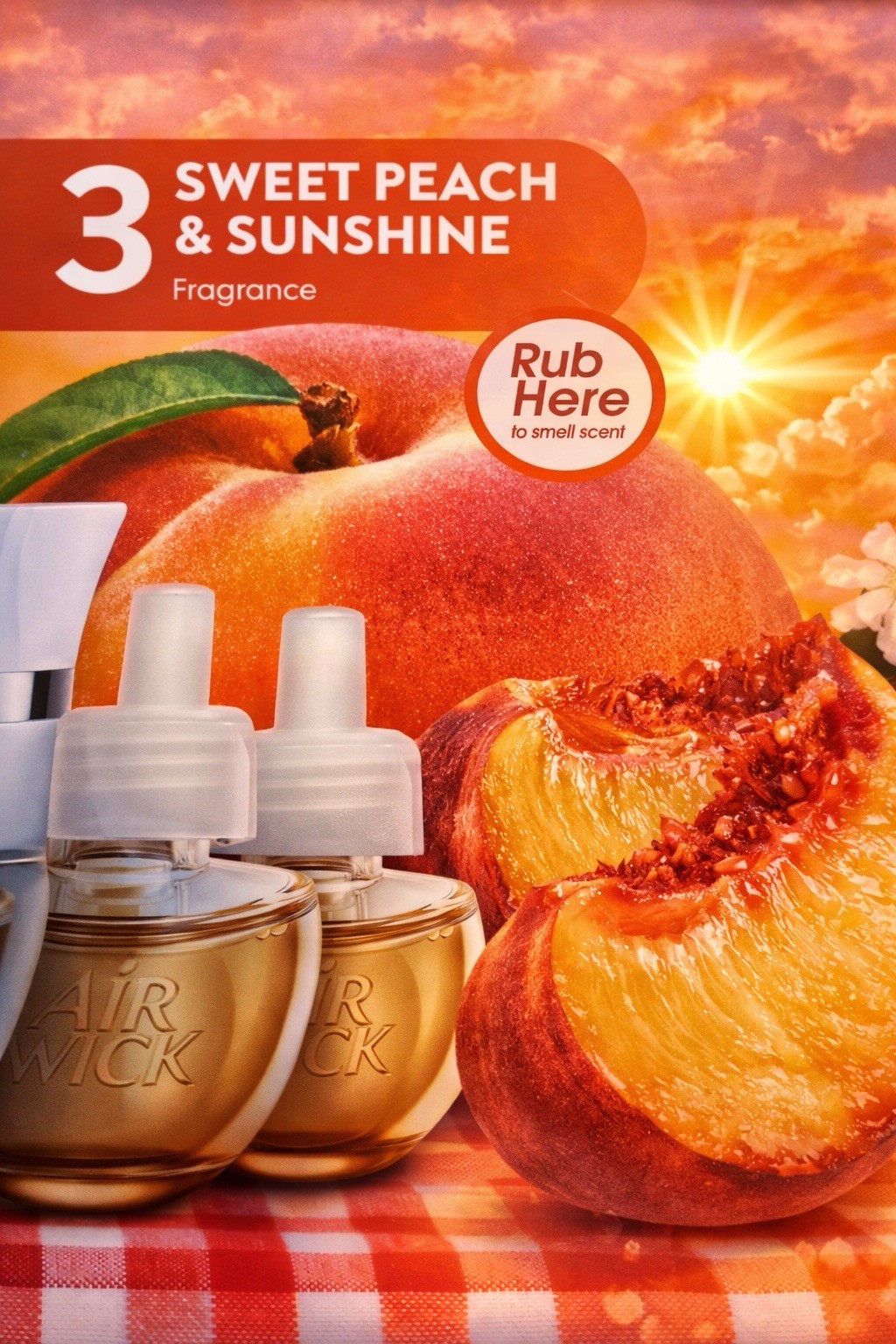 AIR WICK – 3 Calming Sea Spray & Breeze AND 3 Sweet Peach & Sunrise AND Plug-In