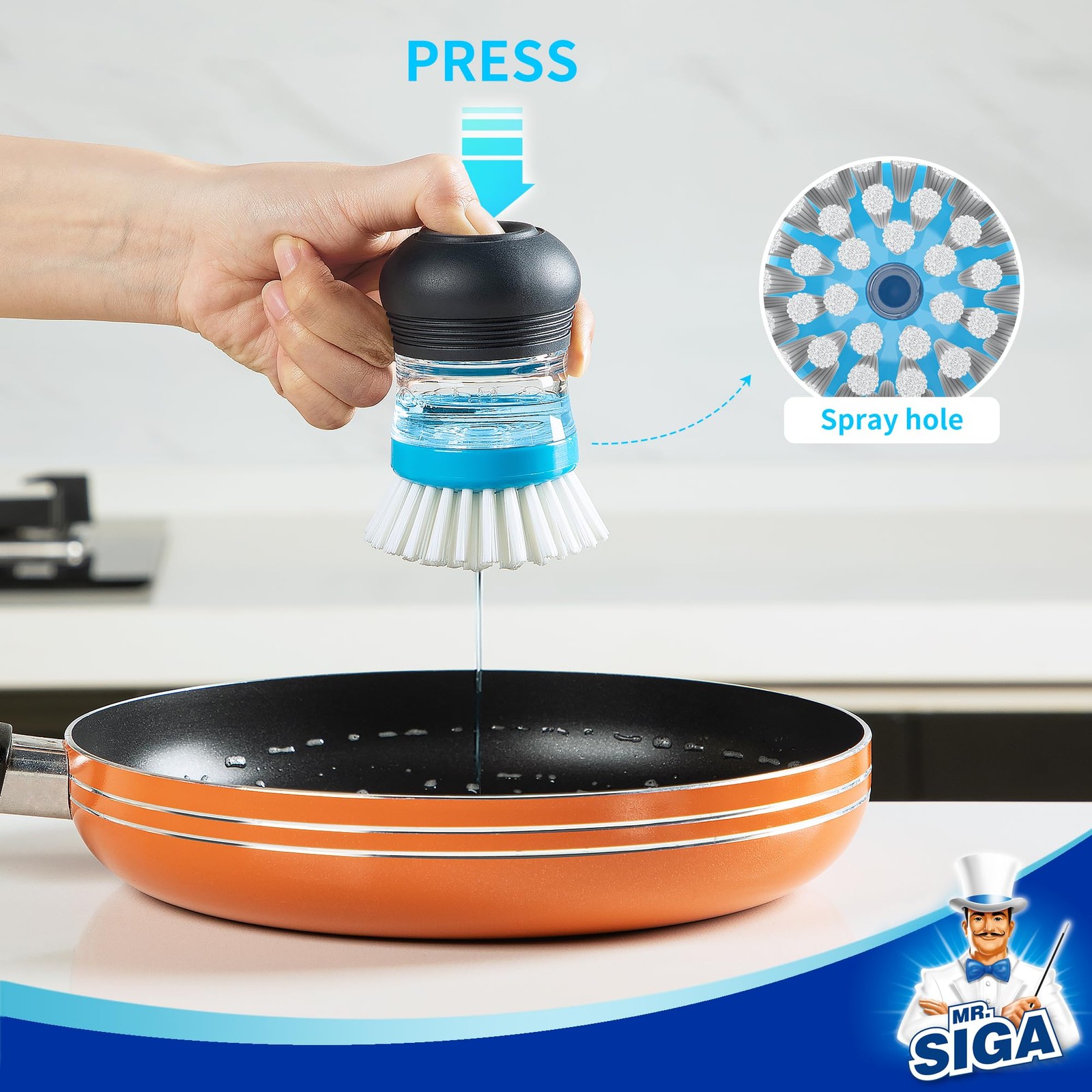 MR.SIGA Soap Dispensing Palm Brush, Kitchen Brush for Dish Pot Pan Sink Clean…
