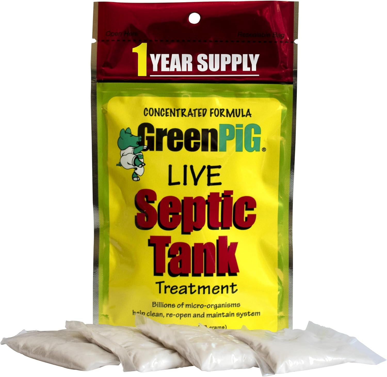 GREEN PIG Septic Tank Treatment Packets, Septic Safe Clog Remover, Prevents Expe