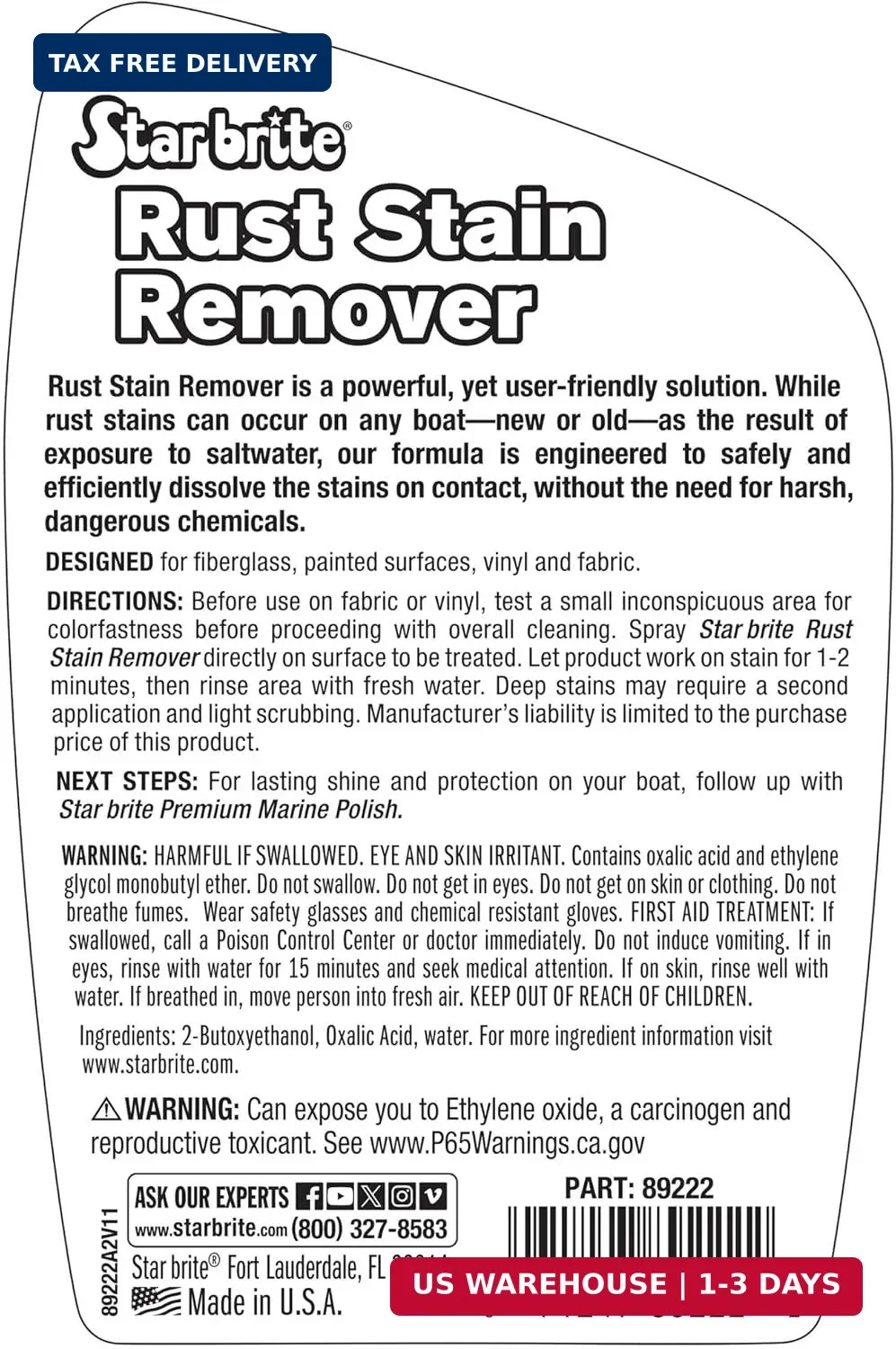 STAR BRITE Rust Stain Remover Spray – Instantly Dissolve Corrosion Stains on Fib