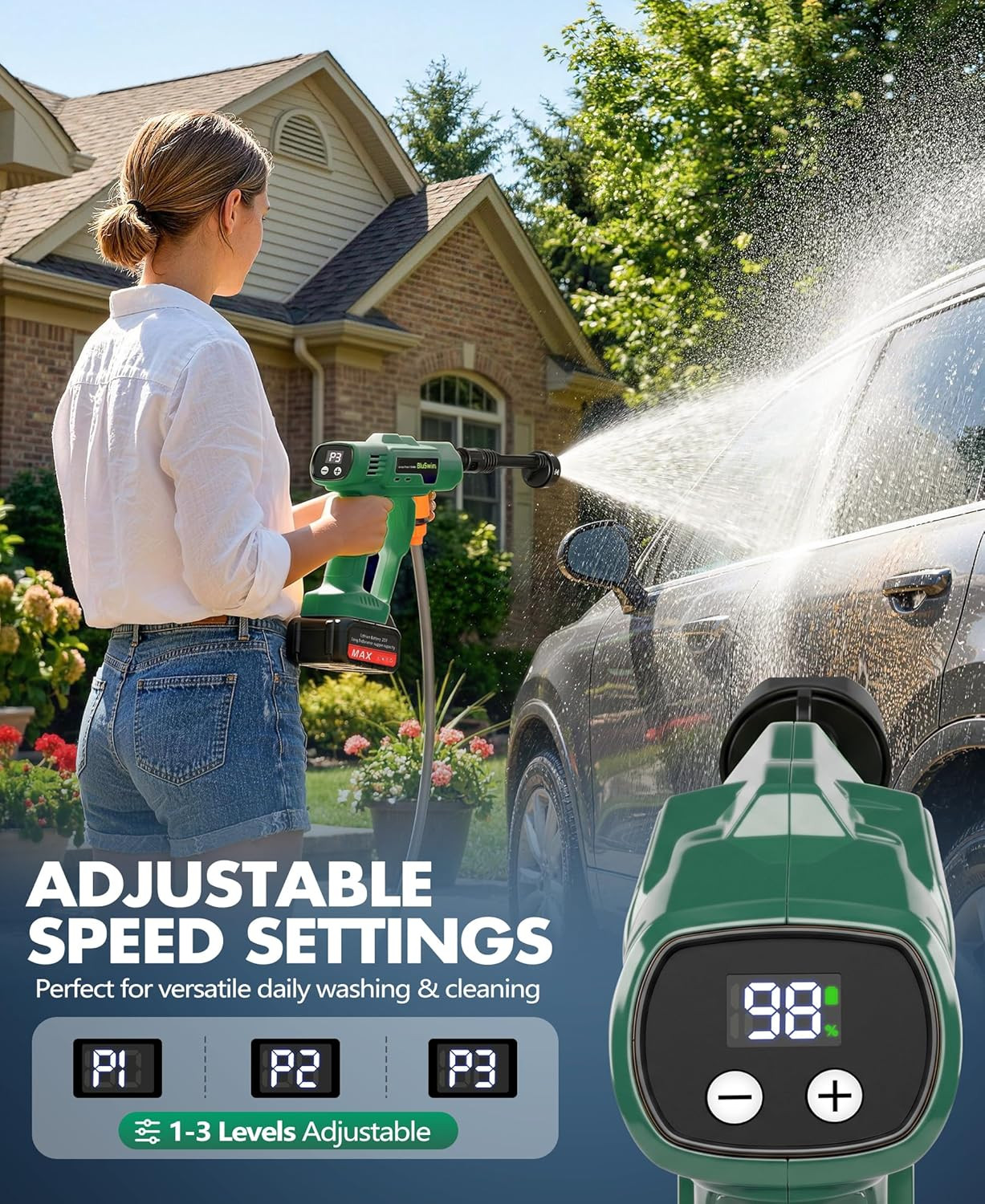 Cordless Car Cleaning Tool with LCD Display, Portable Vehicle Cleaner with Brush
