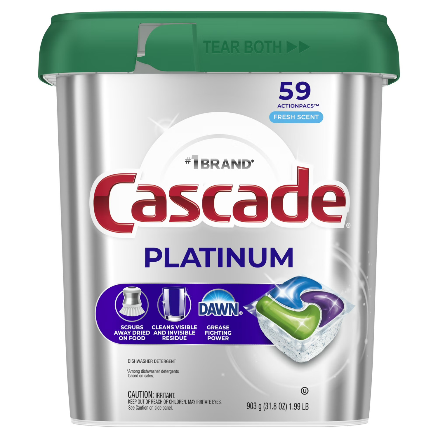 Cascade Platinum Dishwasher Pods, Dishwasher Detergent Soap Tabs, Fresh, 59 Ct