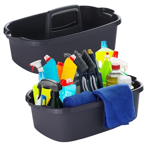 Pack Large Gray Cleaning Caddy for Cleaning Supplies with Handle
