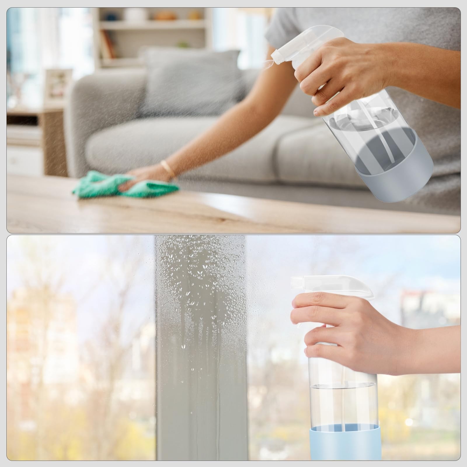 2 Pack 16 oz Glass Spray Bottles with Silicone Sleeve & Adjustable Nozzles – Ref