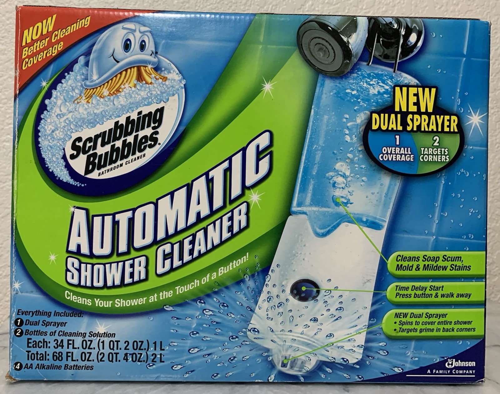 Scrubbing Bubbles Automatic Shower Cleaner Dual Sprayer 2 Refills Bottles NEW