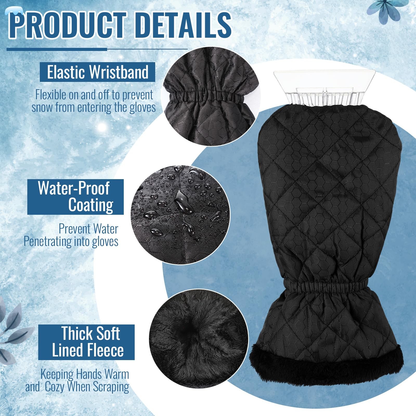 Ice Scraper with Glove Waterproof, Windproof, No Scratch Car Snow Removal