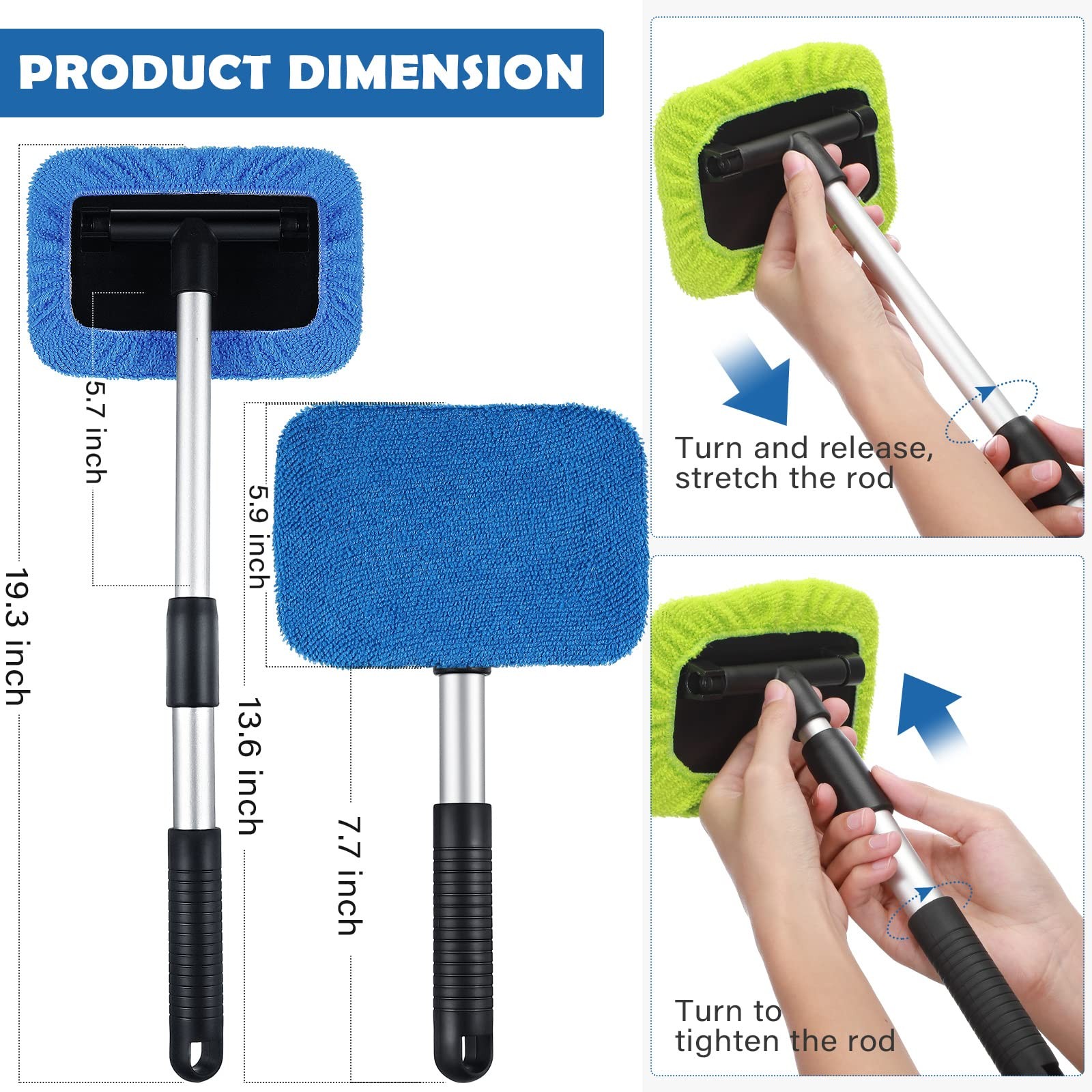 3 Set Windshield Cleaner Tool Car Window Cleaner with Microfiber Pads