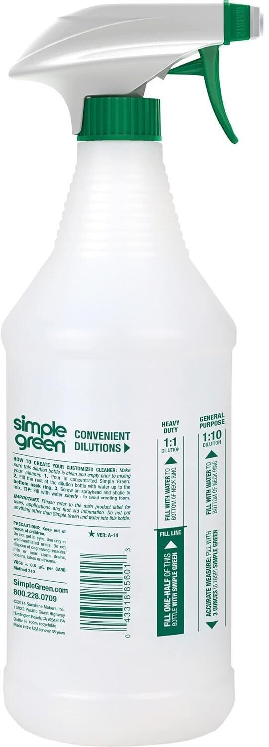 Simple Green Reusable Dilution 32 oz Bottle – Mix Measurement Guide Bottle