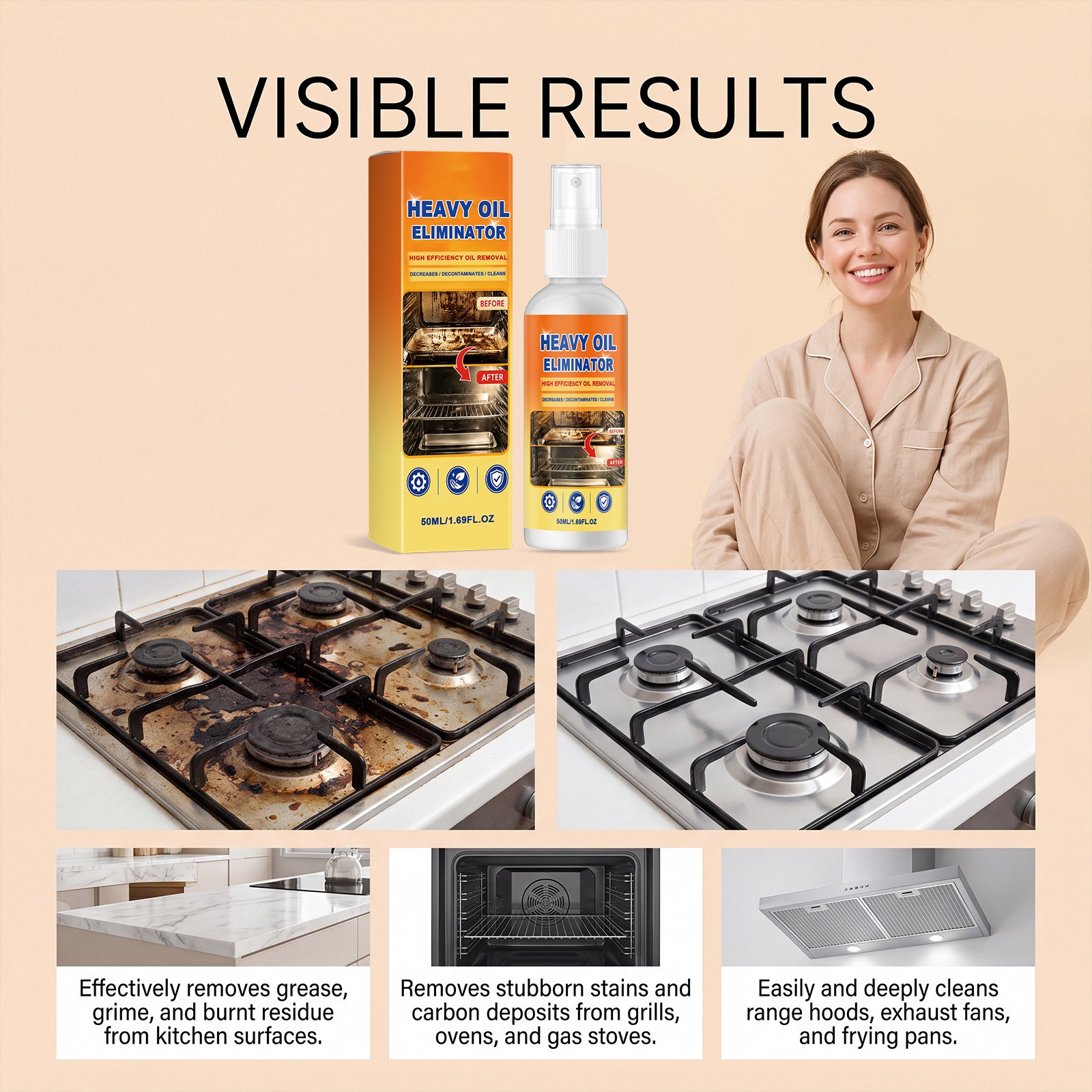 Grease BBQ Grill Cleaner Spray, Heavy Duty Kitchen Degreaser