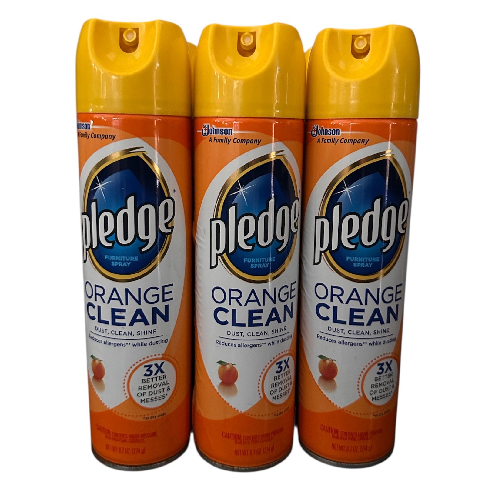 PLEDGE Orange Clean Furniture Spray Reduces Allergen Dust Clean Shine 9.7 oz 3CT