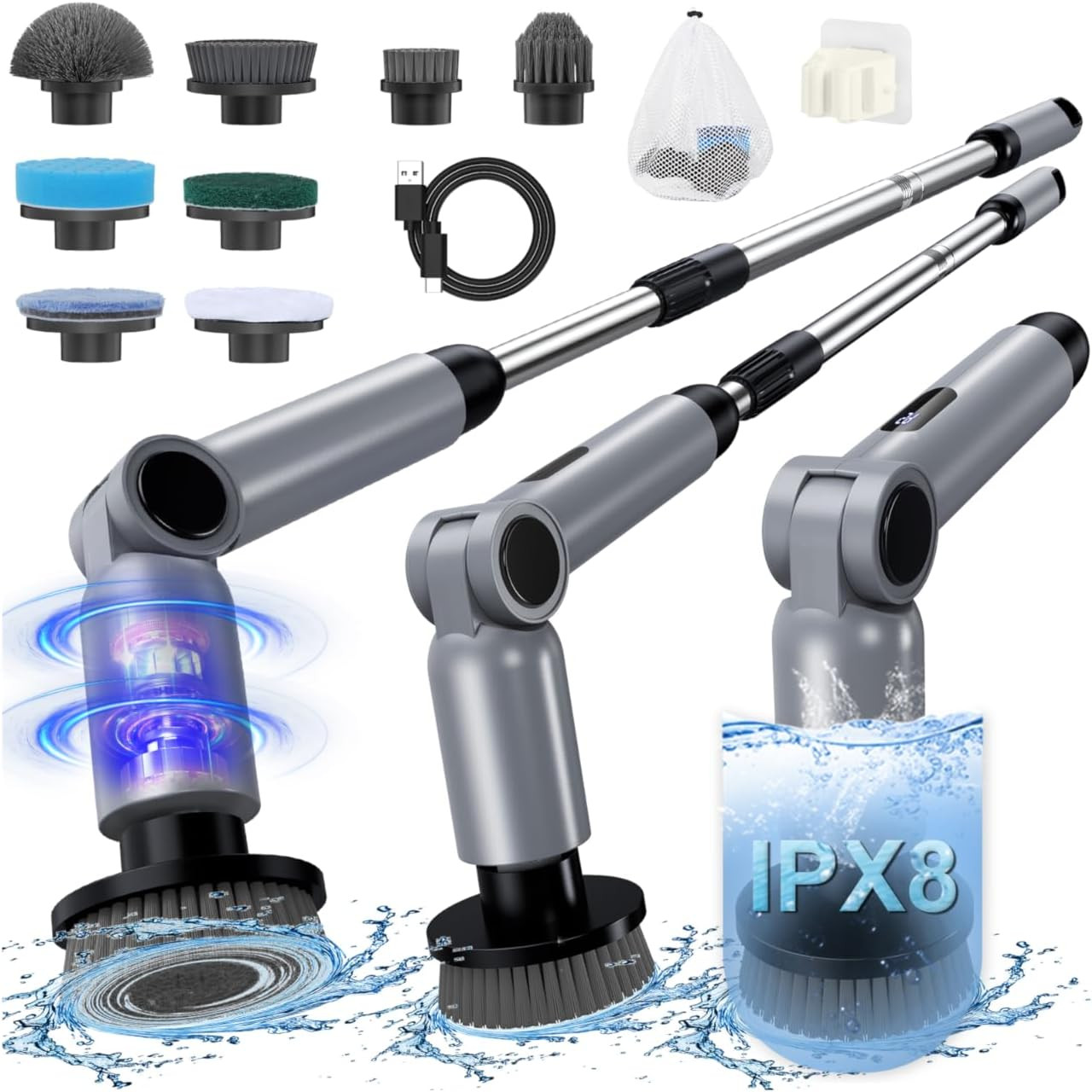 Electric Spin Scrubber, [IPX8 Waterproof ] [50KG Torque] Shower Scrubber with 9
