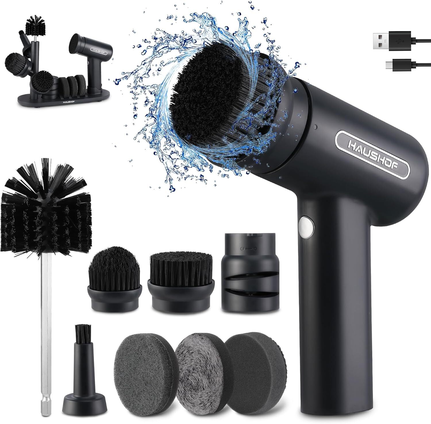 Electric Cordless Spin Scrubber Cleaning Brush with 8 Replaceable Heads 3 Speeds