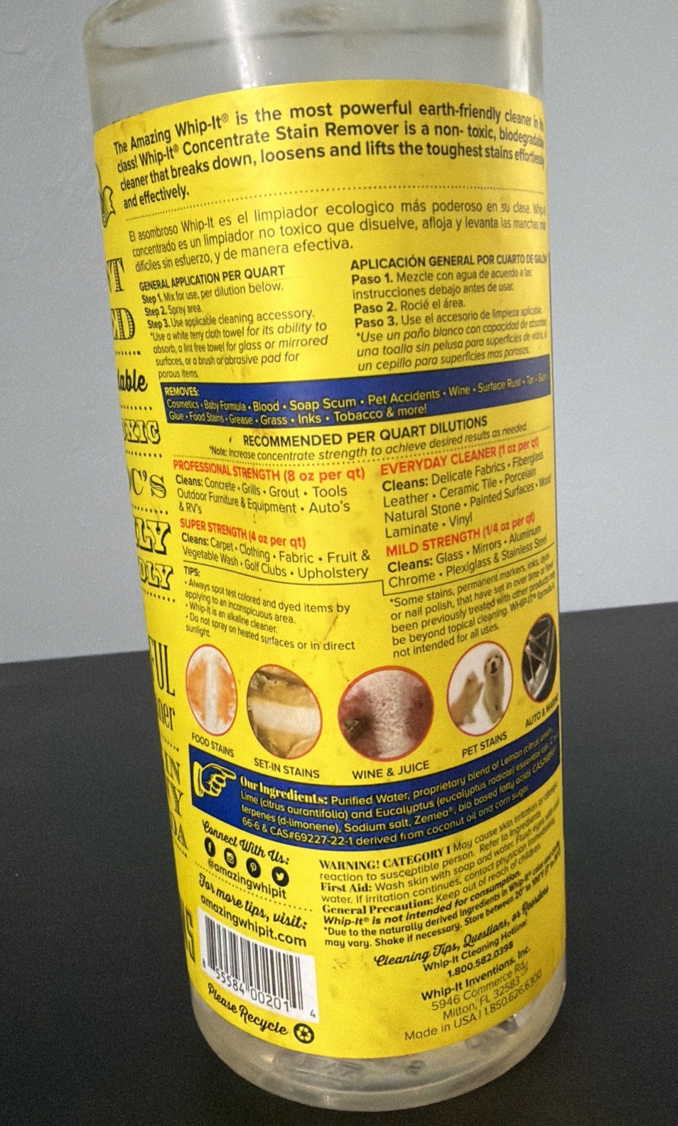 The Amazing Whip-It Multi Purpose Stain Remover Cleaner Concentrate 32 oz x 1