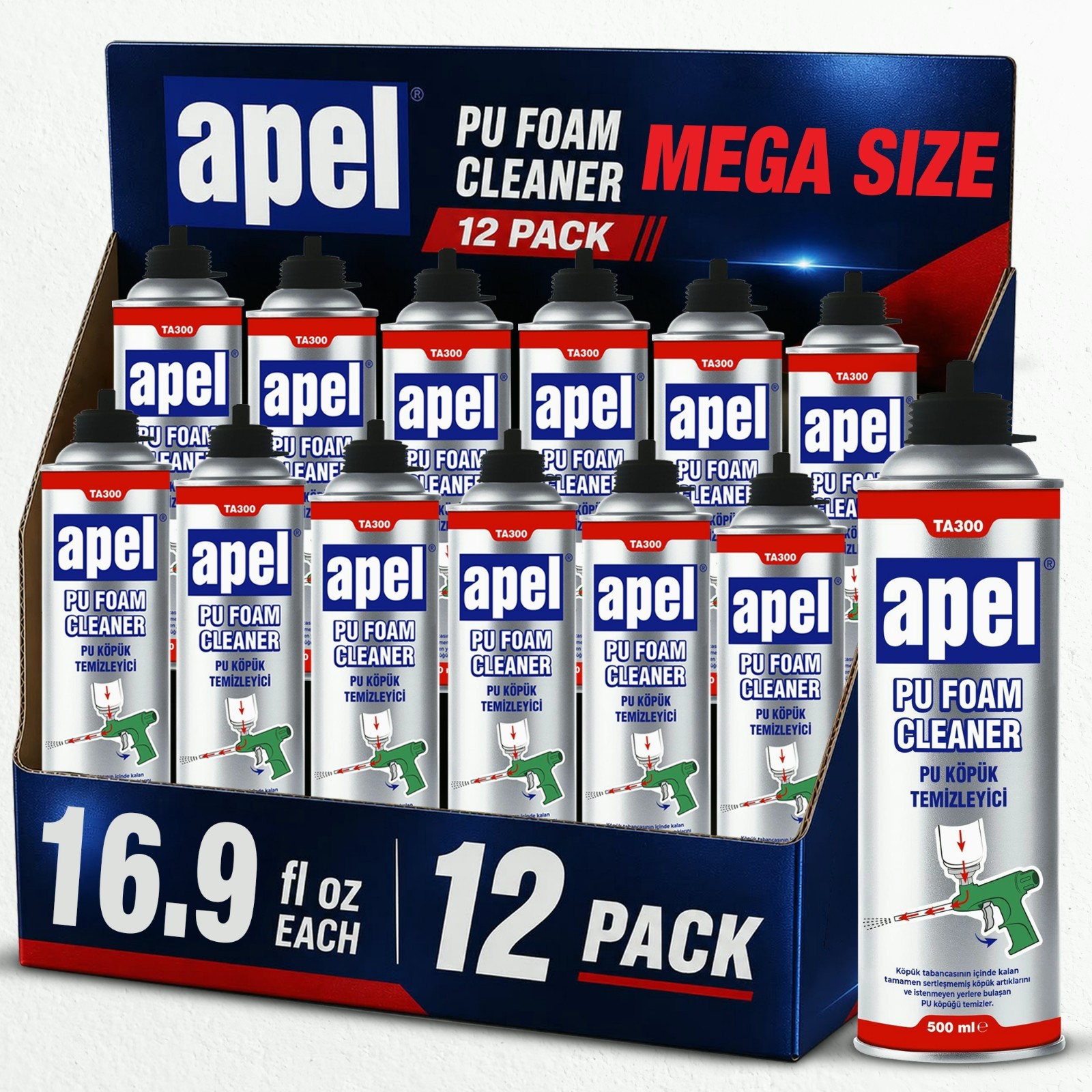 Apel PU Foam Gun Cleaner 12×16.9 fl oz. Spray Expanding Foam Remover 12 Pack