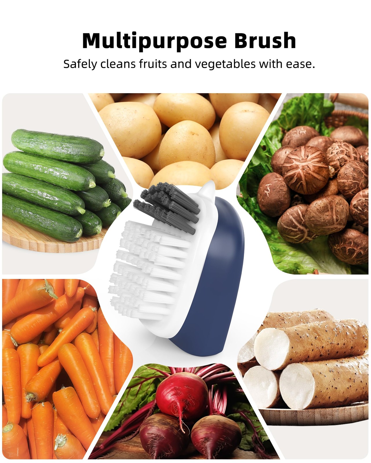 2 Pack Potato Scrubber and Veggie Brush Self-Standing Kitchen Brush Navy Blue