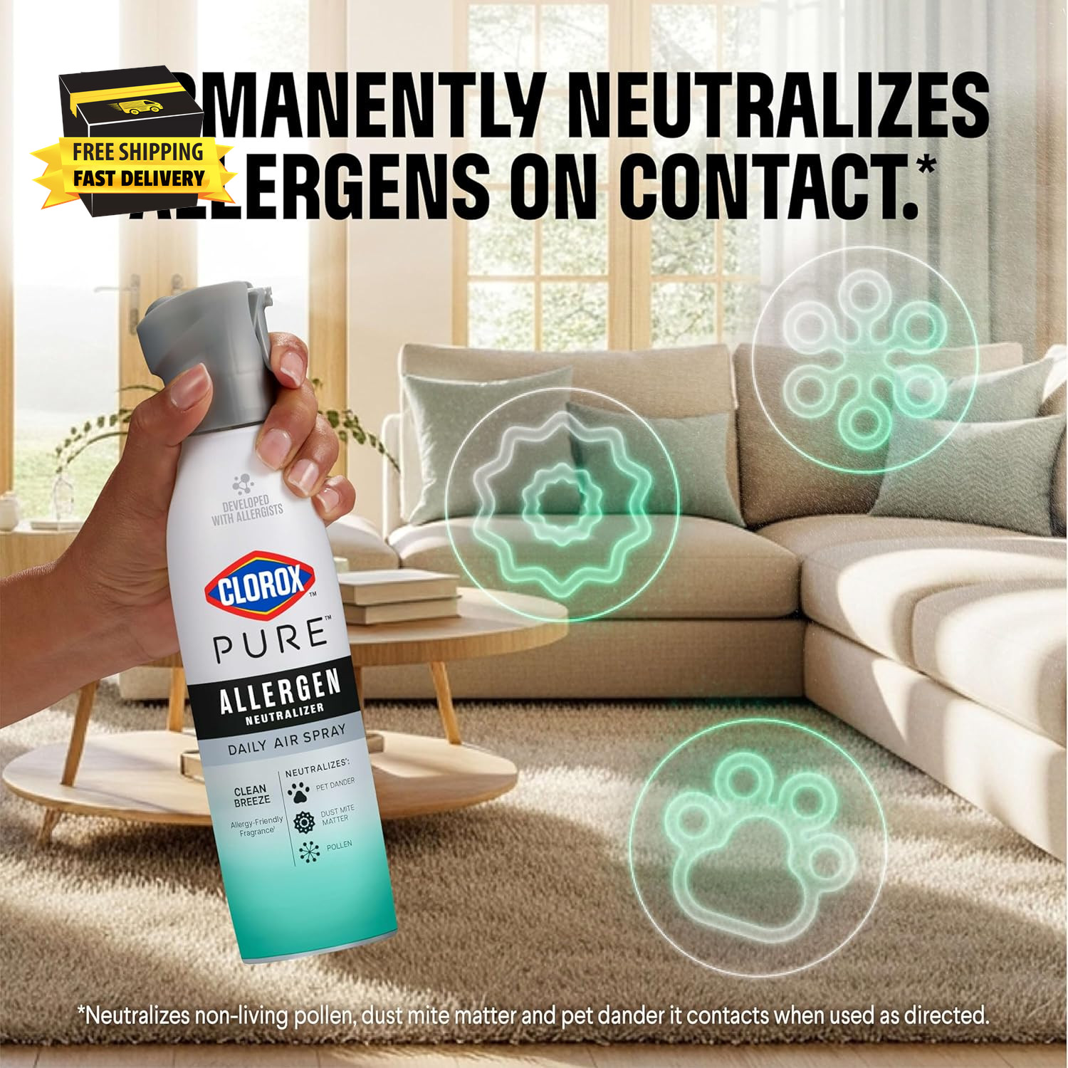 PURE Allergen Neutralizer Daily Air Spray, Clean Breeze, 8 Ounces ⭐️⭐️⭐️⭐️⭐️