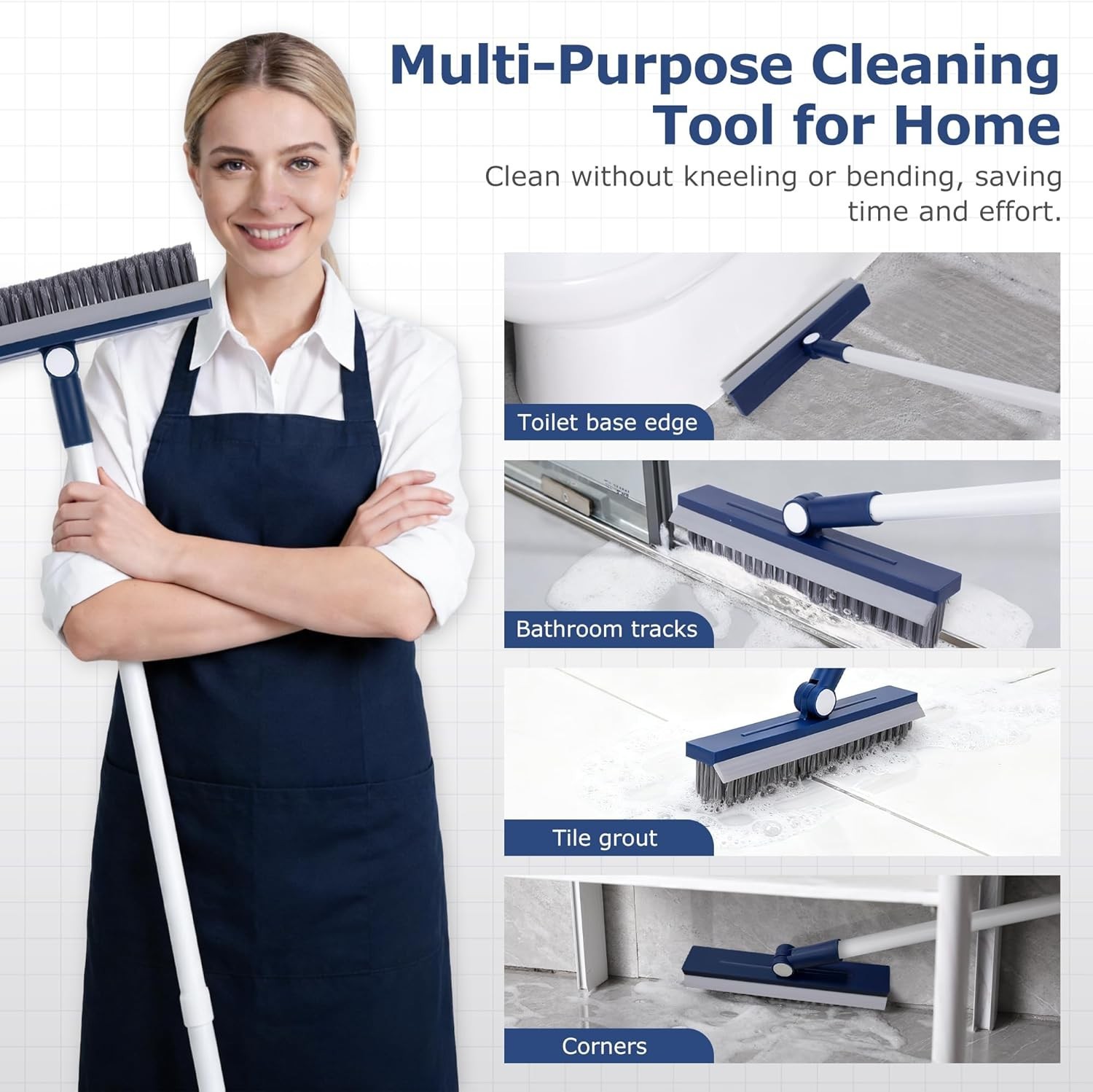 Grout Brush with Long Handle, Grout Cleaner Brush for Tile Floors, Stiff Bris…