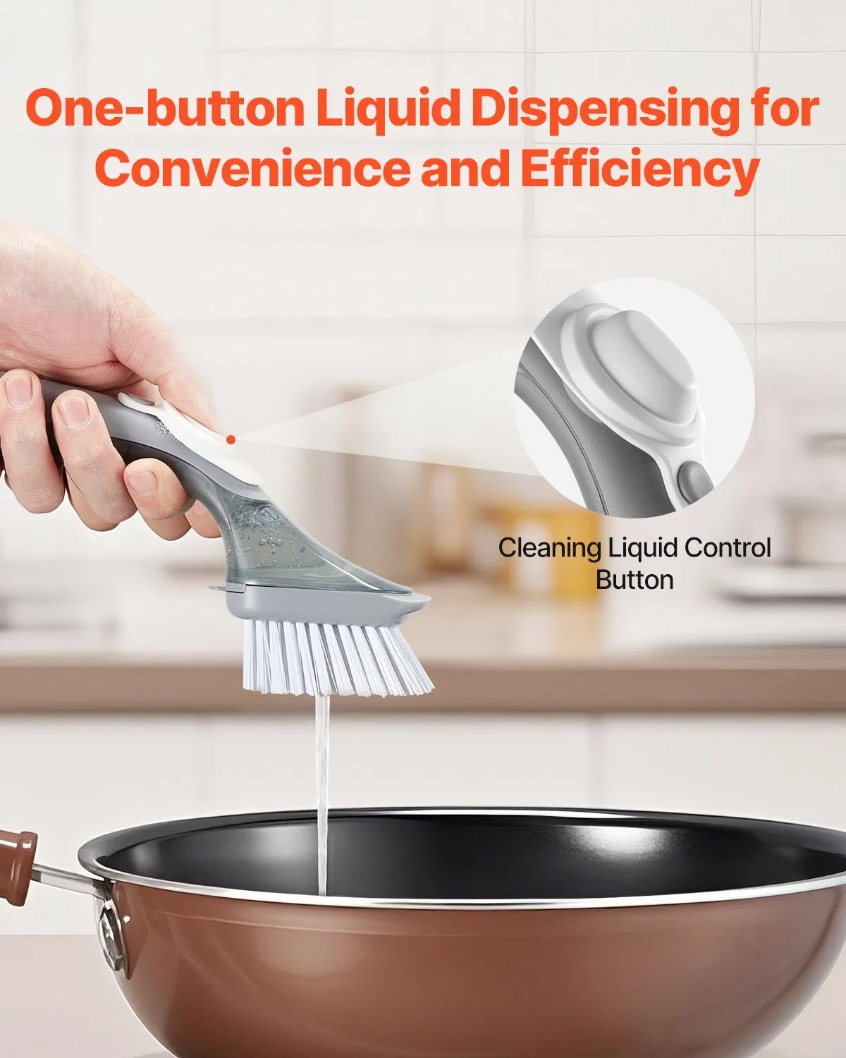 Soap Dispensing Dish Brush, Kitchen Scrub Brushes with 3 Brush Heads, Dish Clean