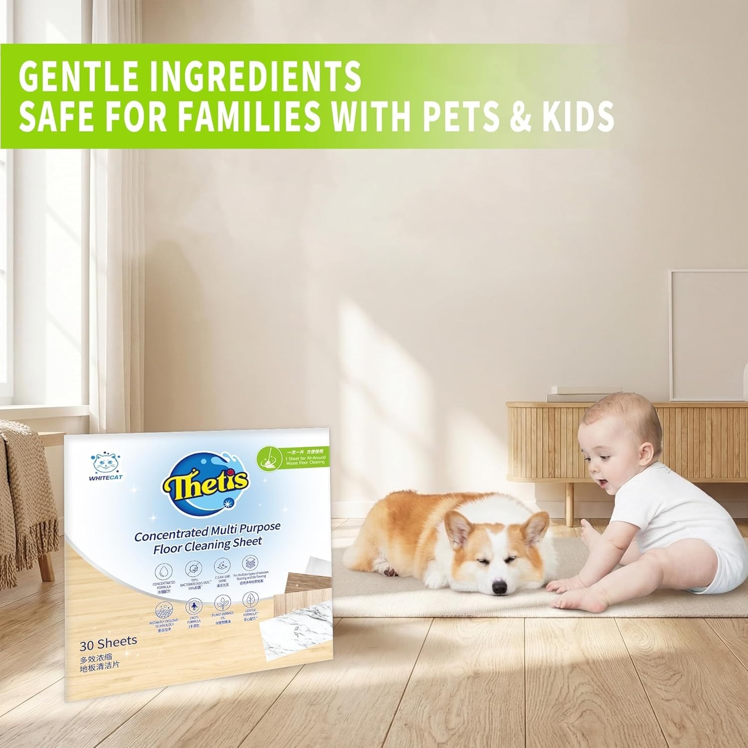 Effortless Cleanup with 30 Ultra Concentrated Plant-Powered Floor Cleaner Sheets
