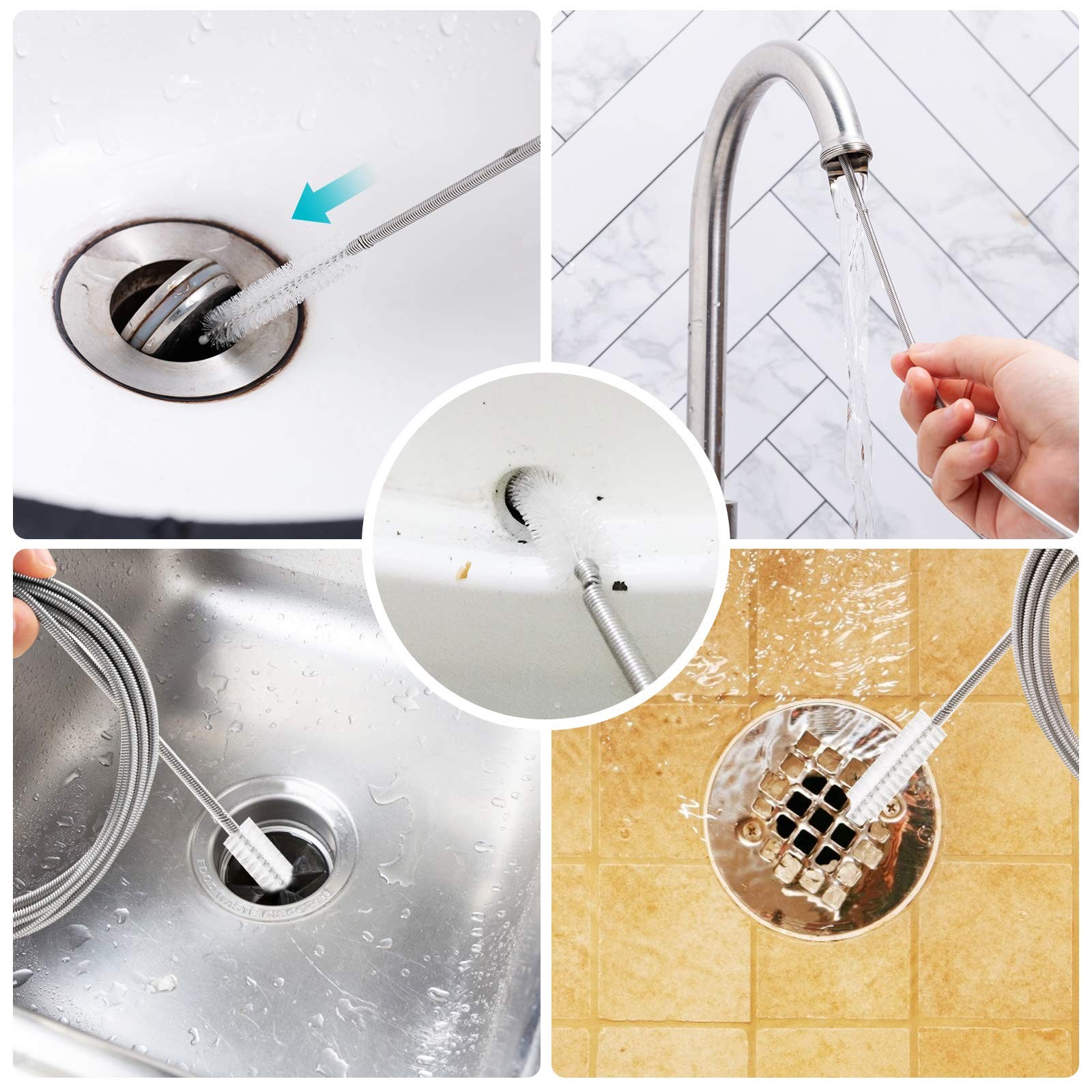 Drain Brush with Stronger Spring 61-Inch Stainless Steel and Nylon Pipe Cleaner