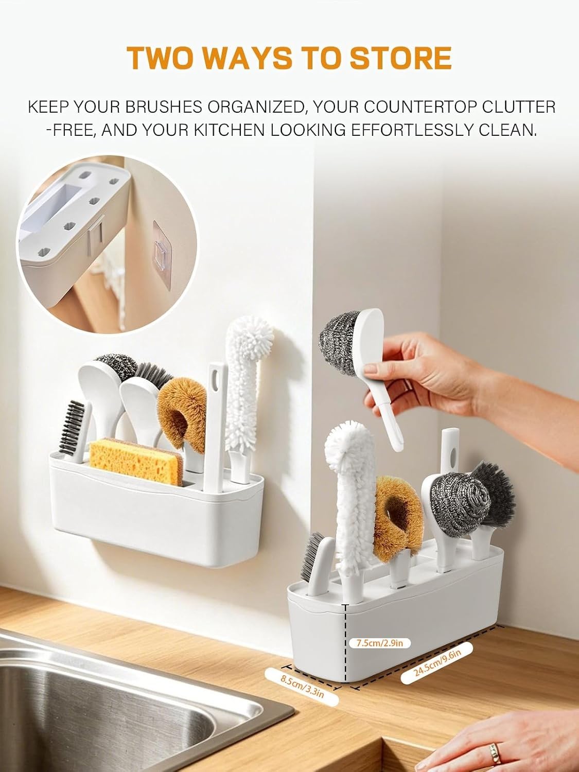 7-Pack Kitchen Cleaning Dish Brush Set with Storage Box for Pan & Bottle