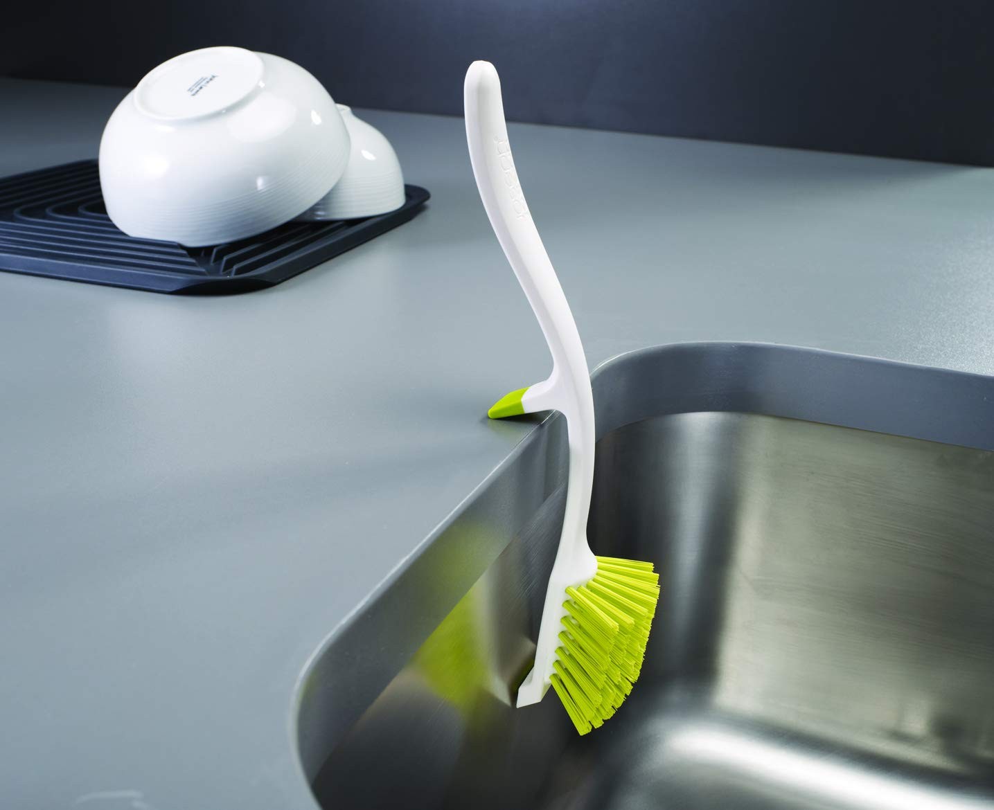 Joseph Joseh Edge Dish Brush with Handle & Integrated Sink Rest, Gray