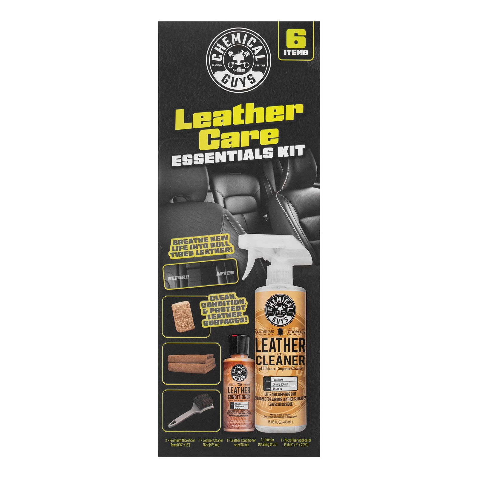 Chemical Guys Leather Care Essentials Kit, 6 Items Included