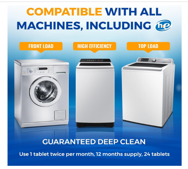 Bastion Washing Machine Cleaner, Deodorizer, & Descaler – 24 pack