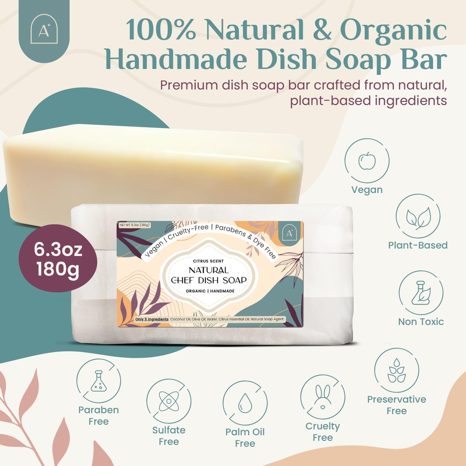 Natural Dish Soap Bar, Cleaning Dishes Solid Block for Kitchen – Organic Biod…