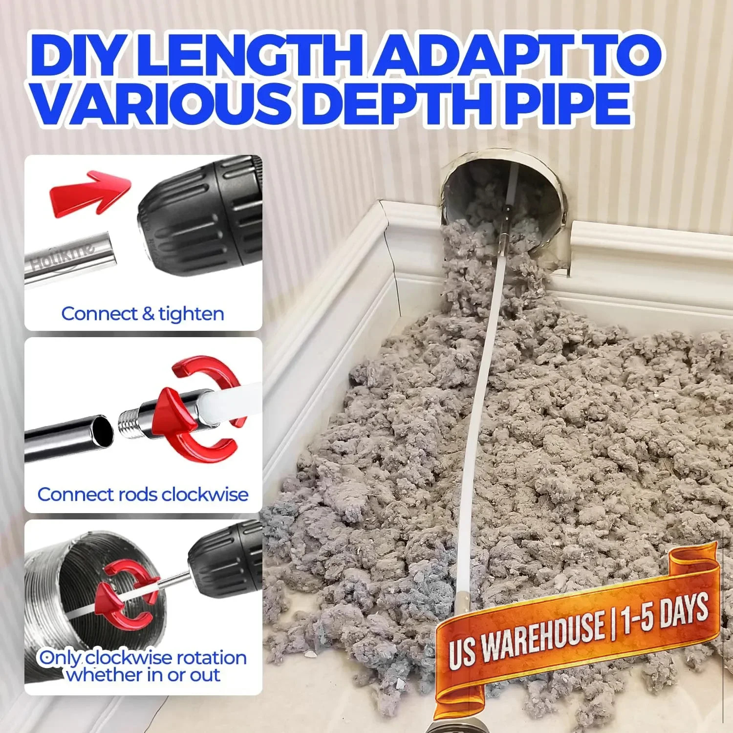 Holikme Dryer Vent Cleaner Kit – 30Ft Fireplace Chimney Brushes Flexible | Dryer