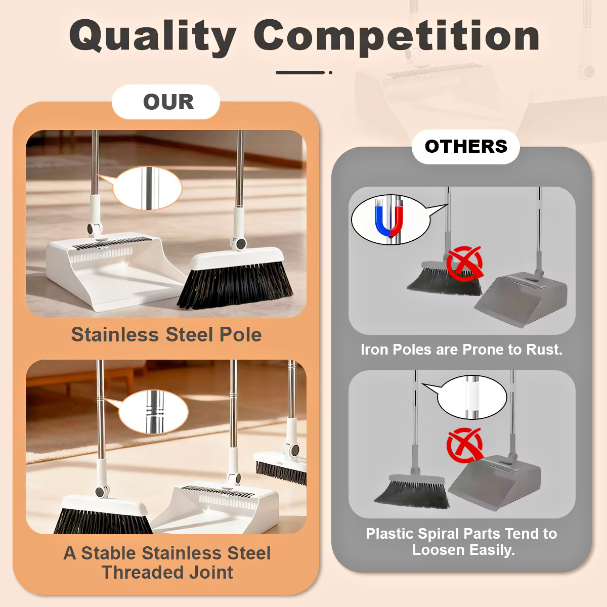 3in 1 Broom and Dustpan Set Floor Brush Long-handled Broom And Dustpan For Home
