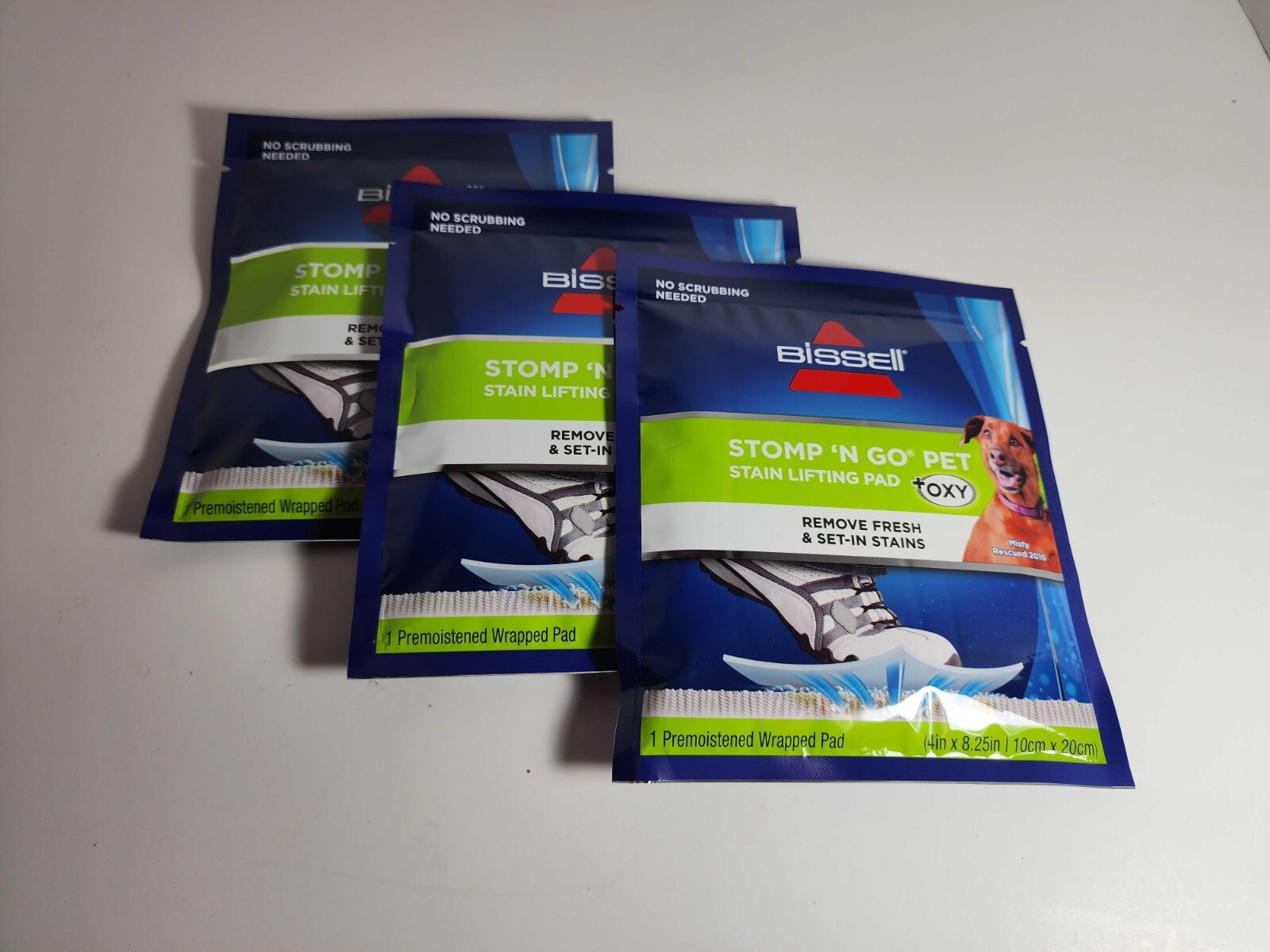 3 Packs (1 Per Pack) Bissell Stomp ‘N Go Pet Stain Lifting Pads +Oxy Cleaner