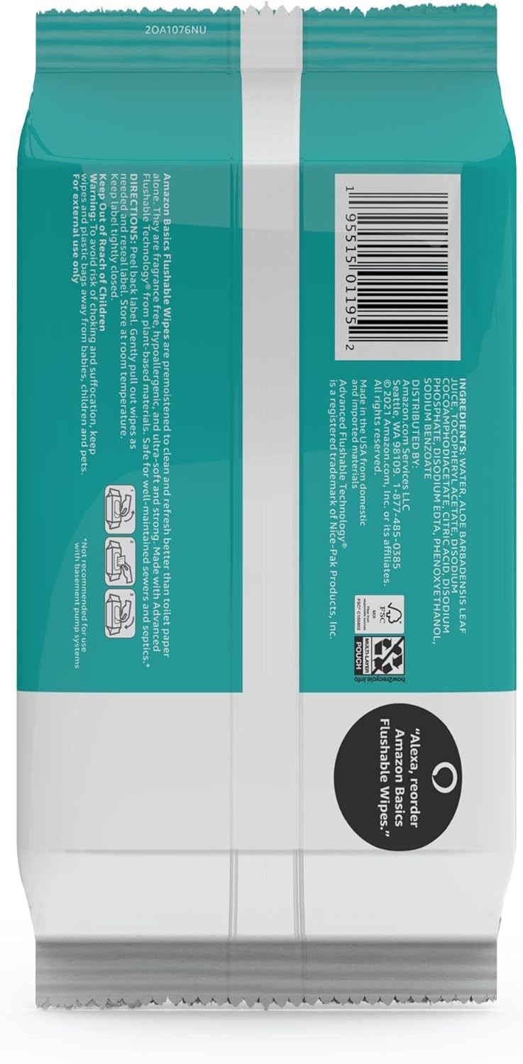 3 Packs of 42 Biodegradable Flushable Wipes for Sensitive Skin – Fragrance-Free
