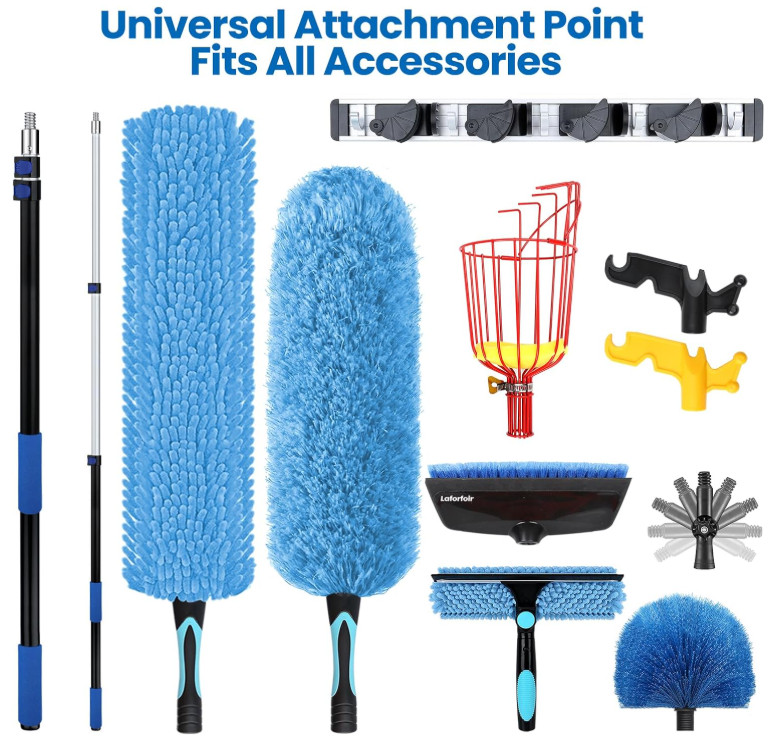 Kit limpiador techos altos 25 pies con poste extensible, plumero y escobilla