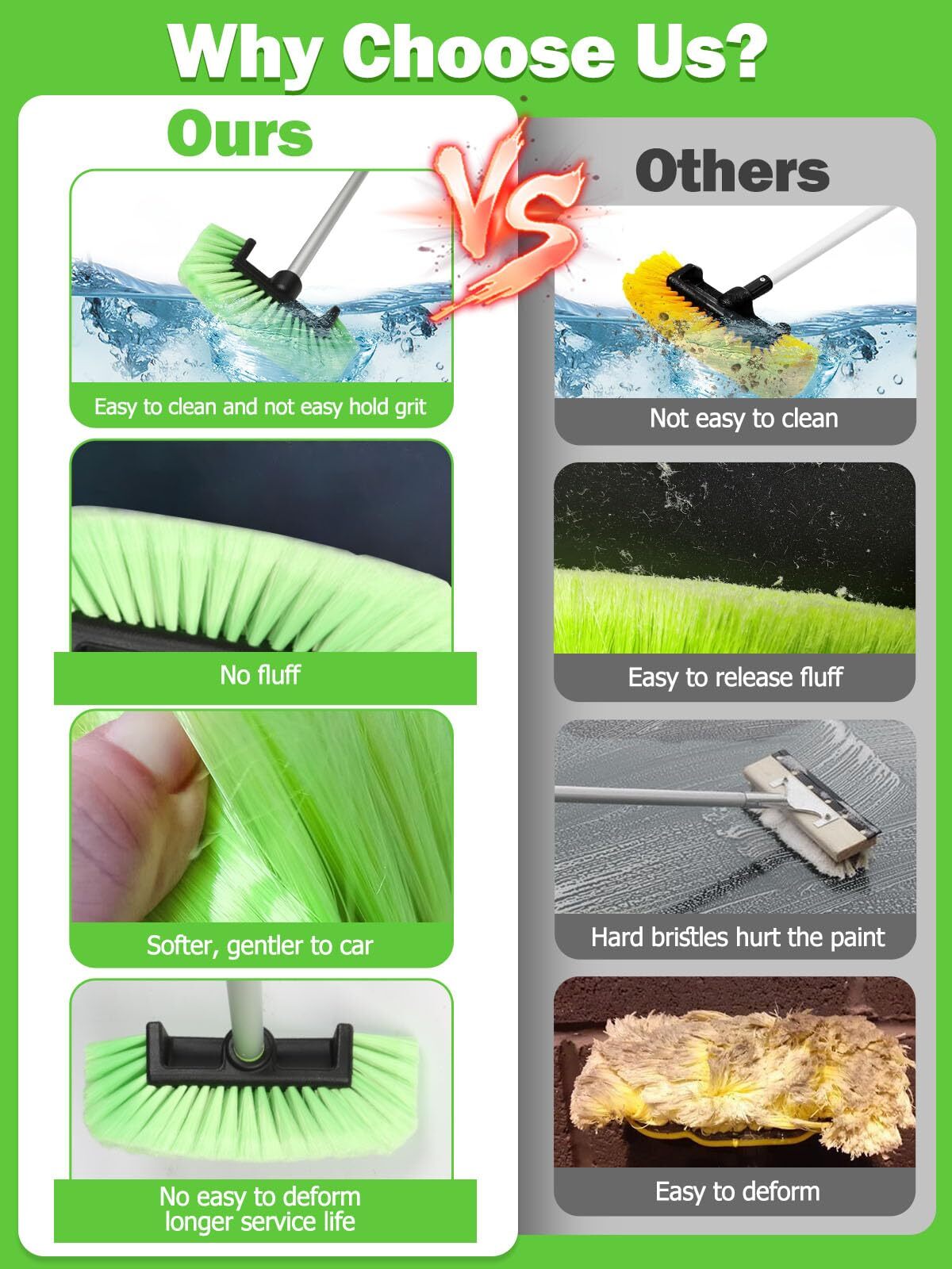 Long Handle Car Wash Brush Soft Bristles for SUV Truck Boat 60″