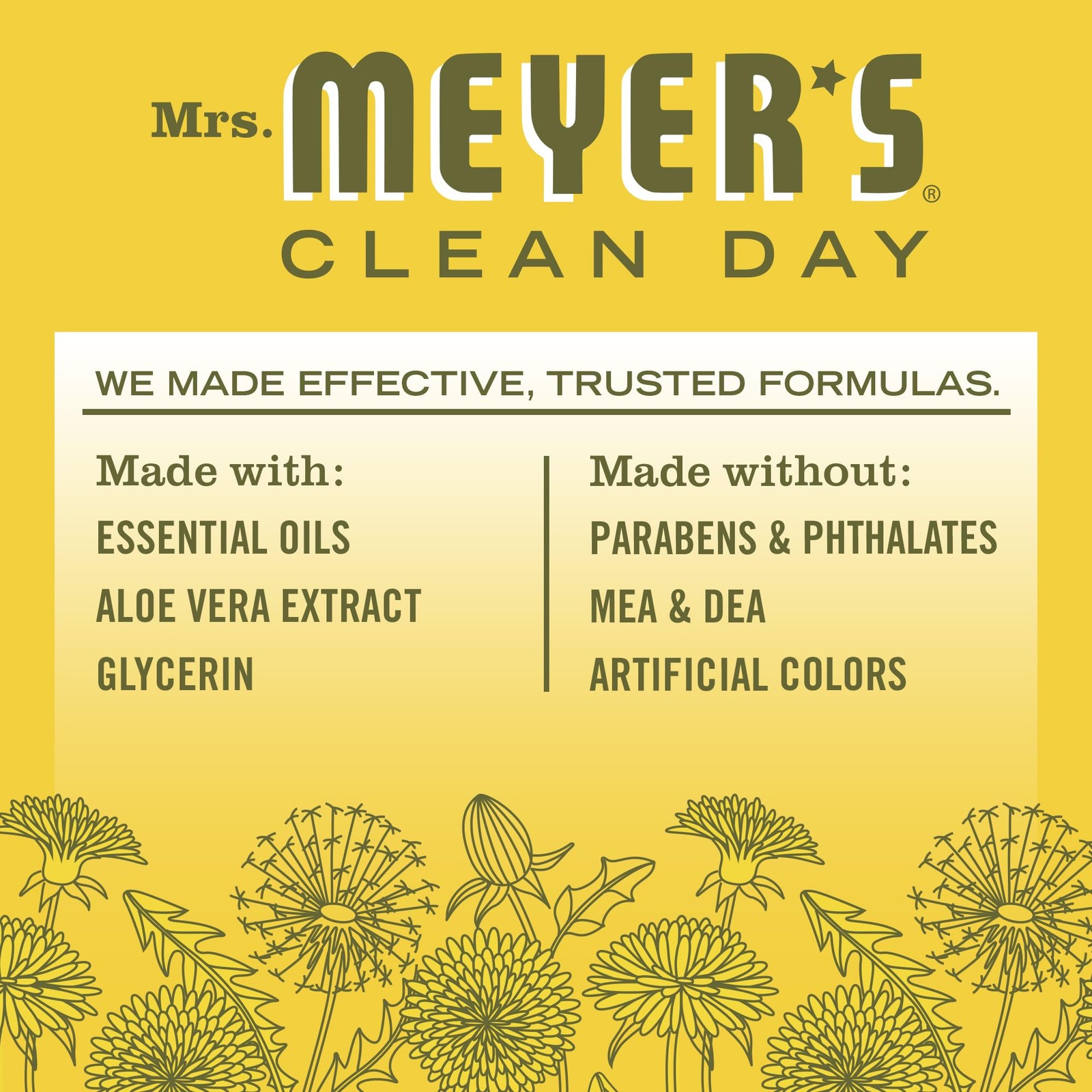 Mrs. MEYER’S CLEAN DAY Liquid Dish Soap Dandelion Scent 16oz Bottle