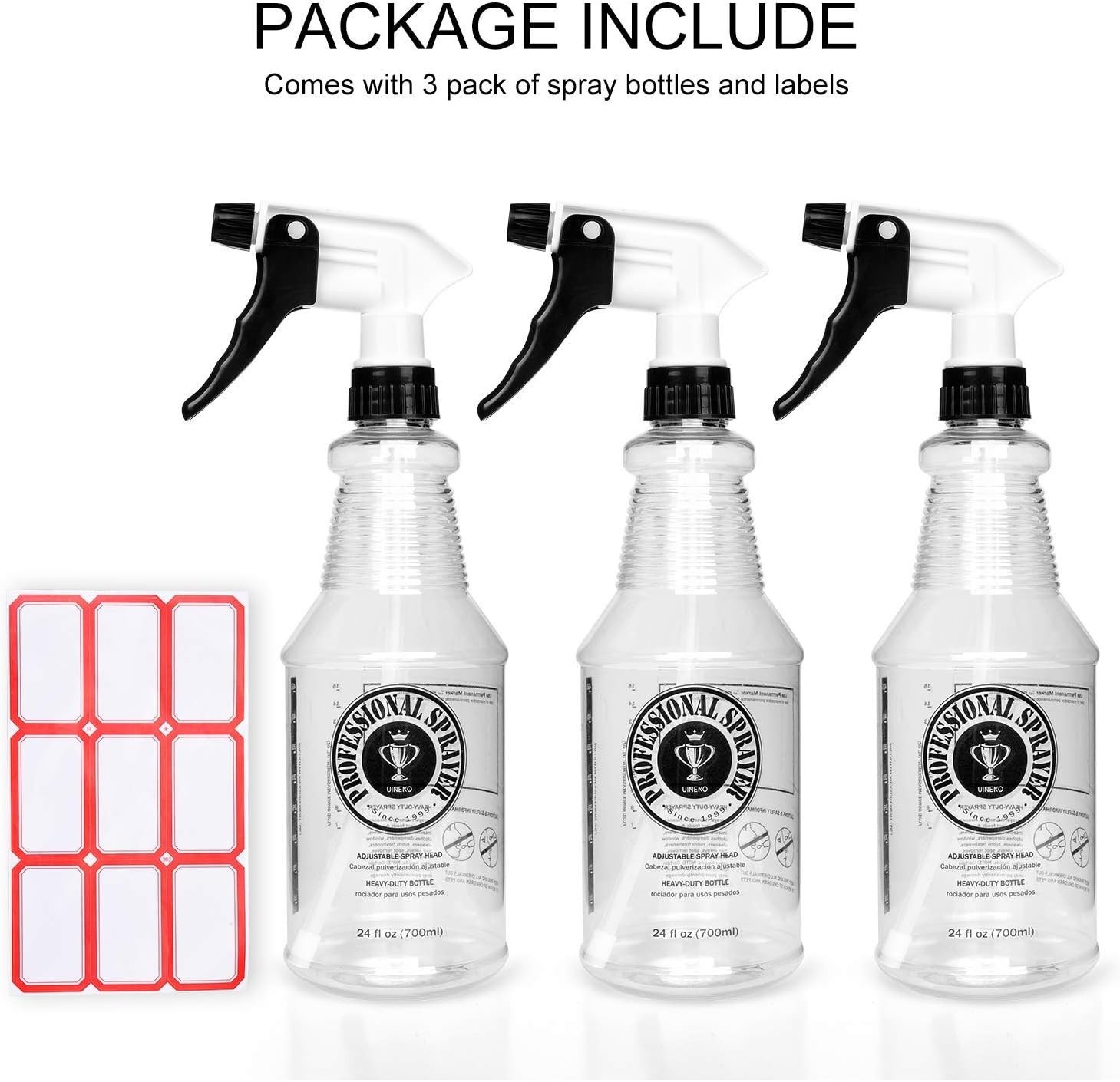 Plastic Spray Bottle 24oz 3 Pack for Cleaning Solutions, Car Detailing Care, …