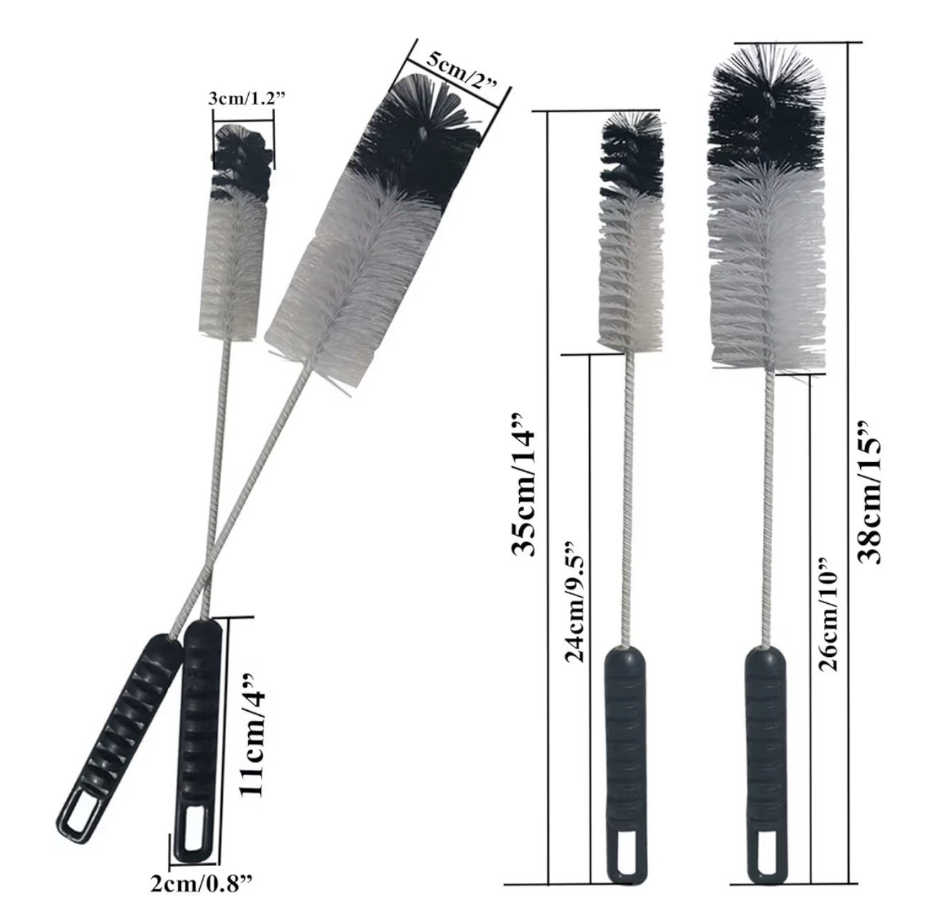 Coralpearl Bottle Brushes Thin Long Handle X 4, Utility Skinny Wire Cleaner Set