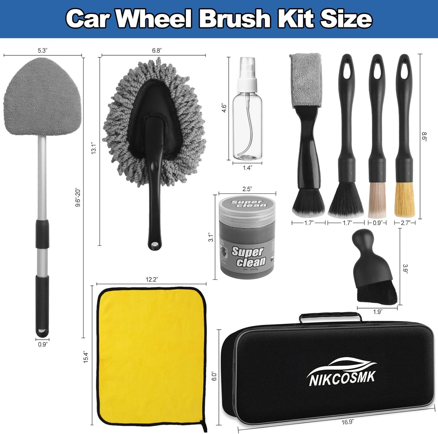 14-Piece Car Interior Cleaning Kit with Extendable Handle and Microfiber Pads