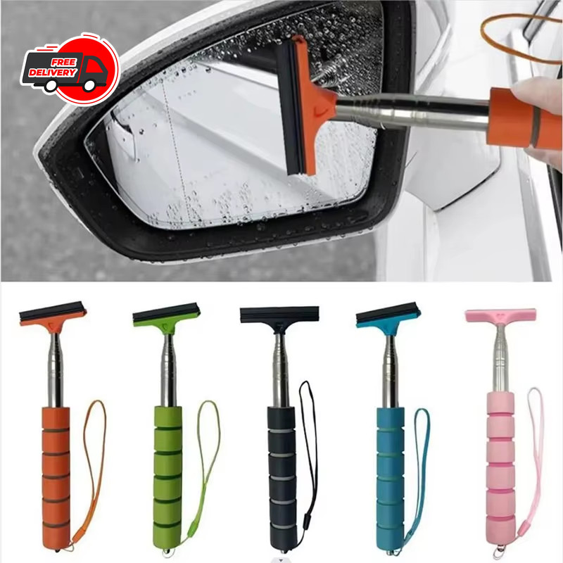 Car Rearview Mirror Wiper Telescopic Cleaning Brush Stainless Steel Retractable