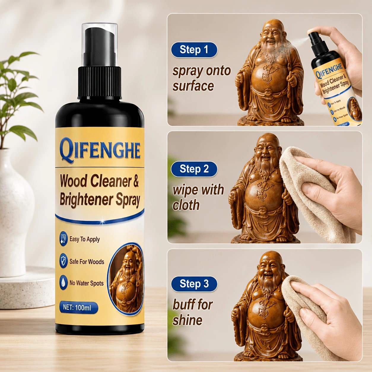 Wood Cleaner & Brightener Spray 100ml, Furniture Polishing Refinishing