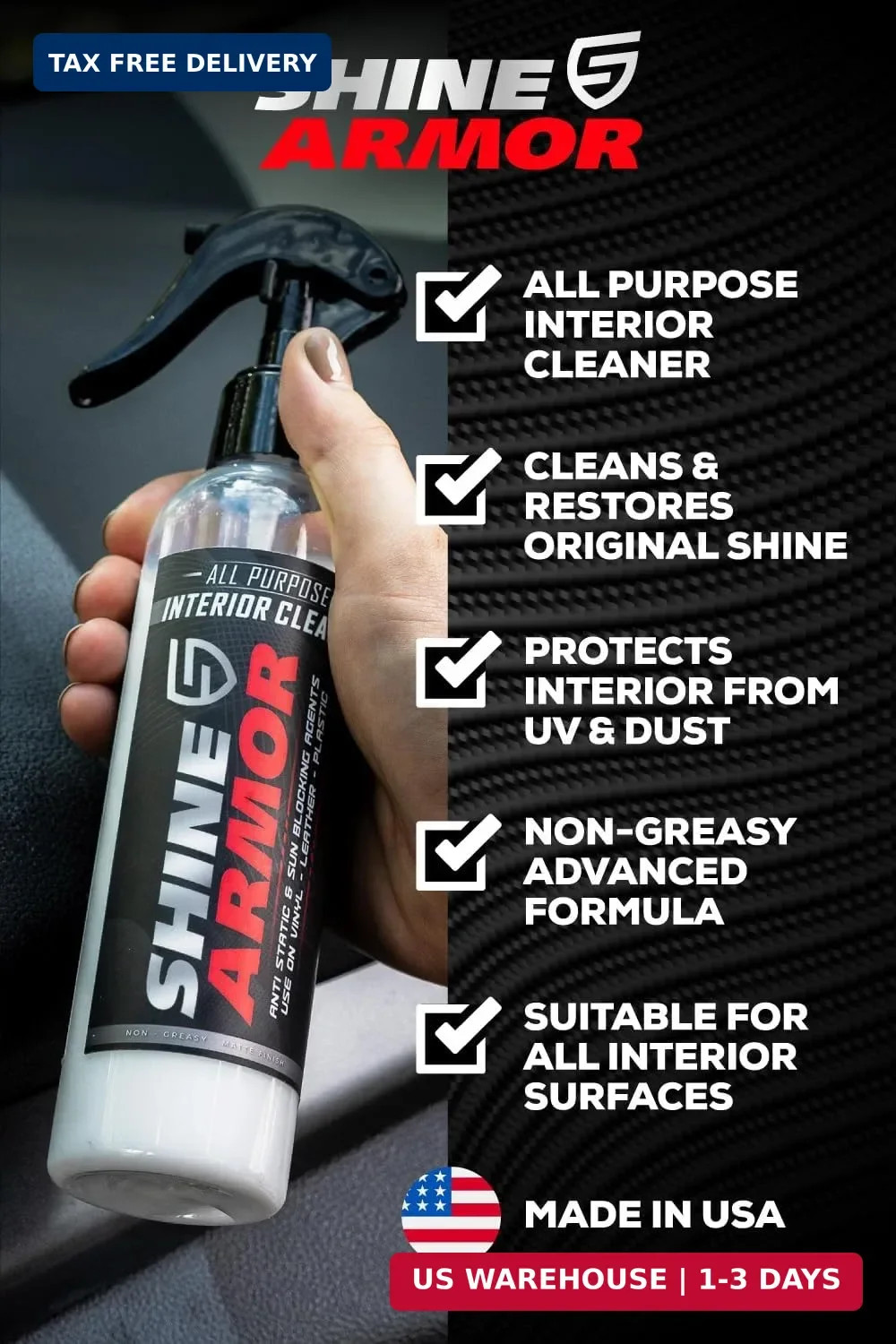 SHINE ARMOR Car Interior Cleaner & Protectant – Interior Detailer Spray with UV