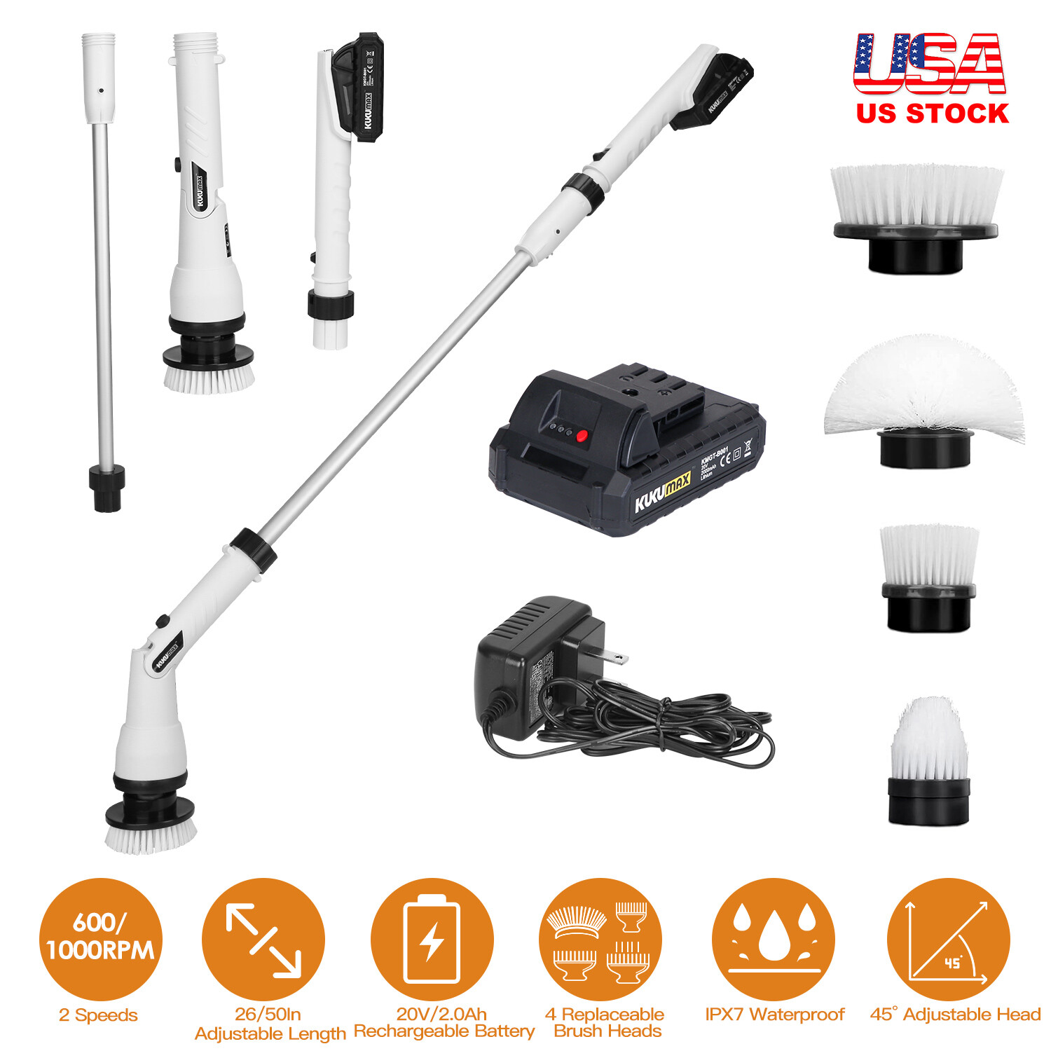 Cordless Electric Spin Scrubber 4 Replacement Head for Bathroom Kitchen Cleaning